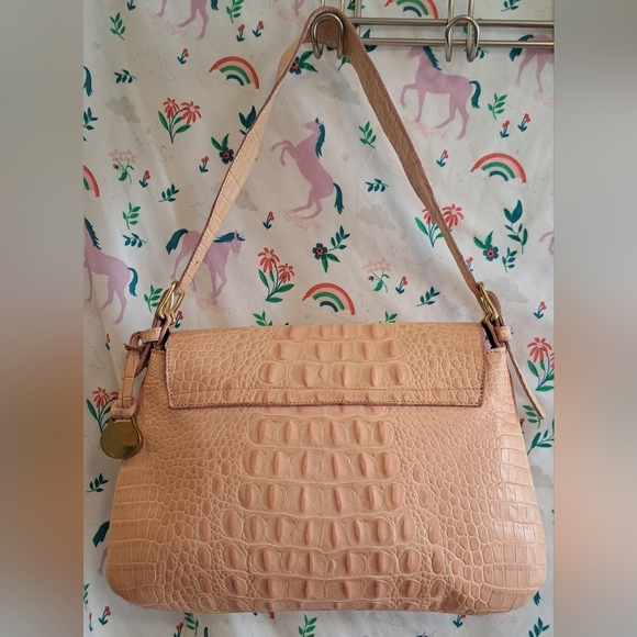 Vintage Y2K Brahmin Pink Croc Leather Boho Neutral Satchel Shoulder Purse Bag - Picture 2 of 8